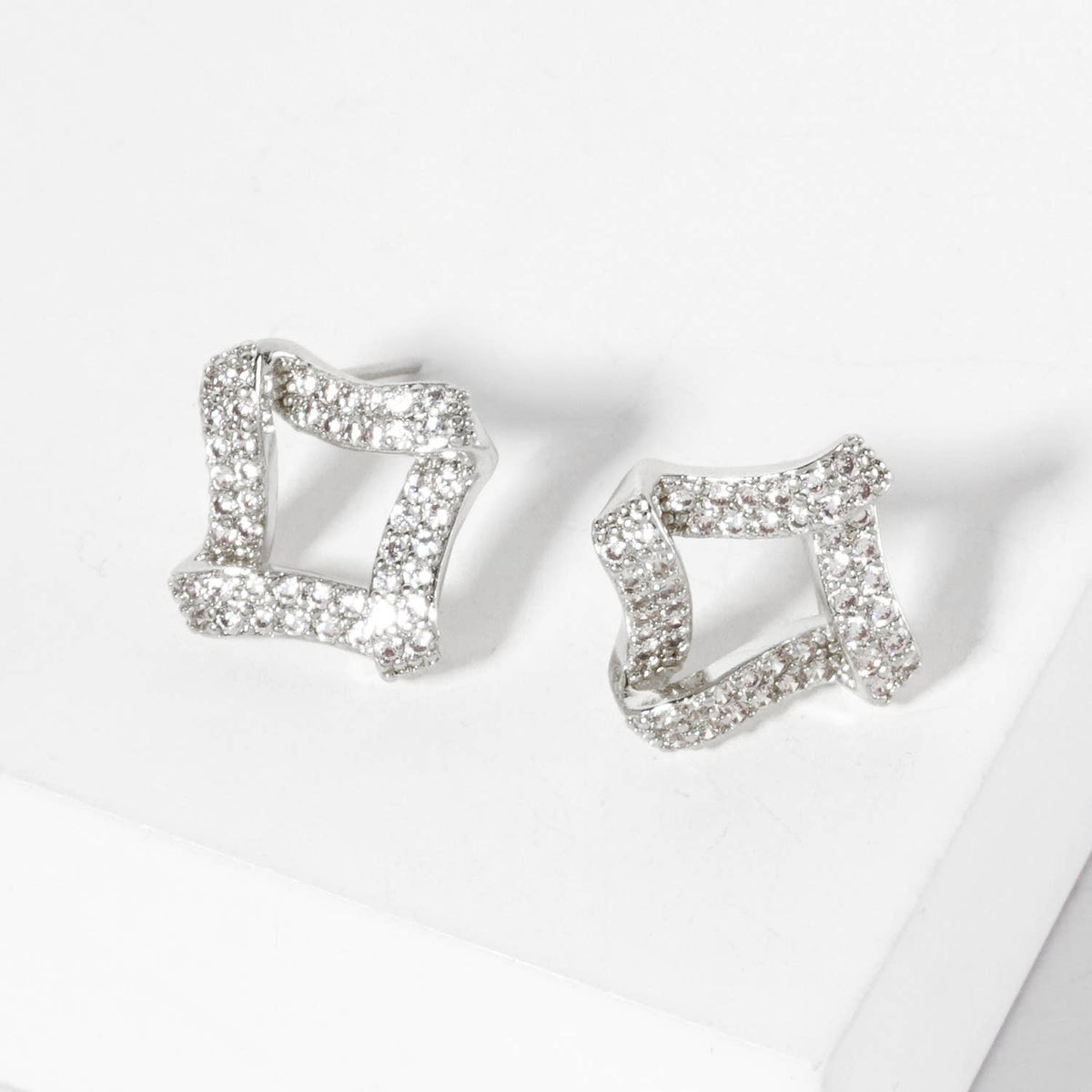 Pave-Set Rhombus-Shaped 16mm 18K-Gold-Dipped Stud Earrings