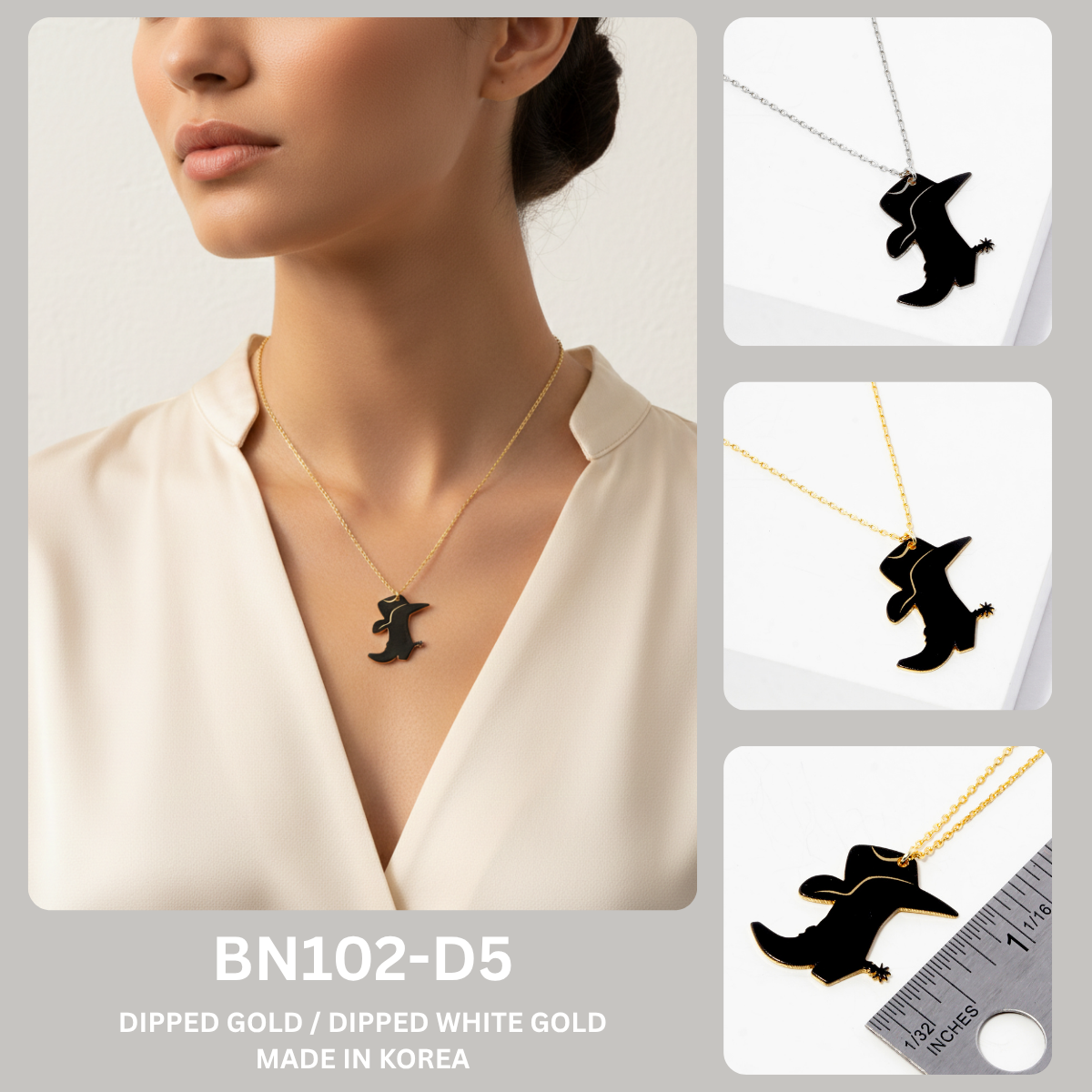 Minimalist Black Enamel Cowboy Boot & Hat Pendant Necklace