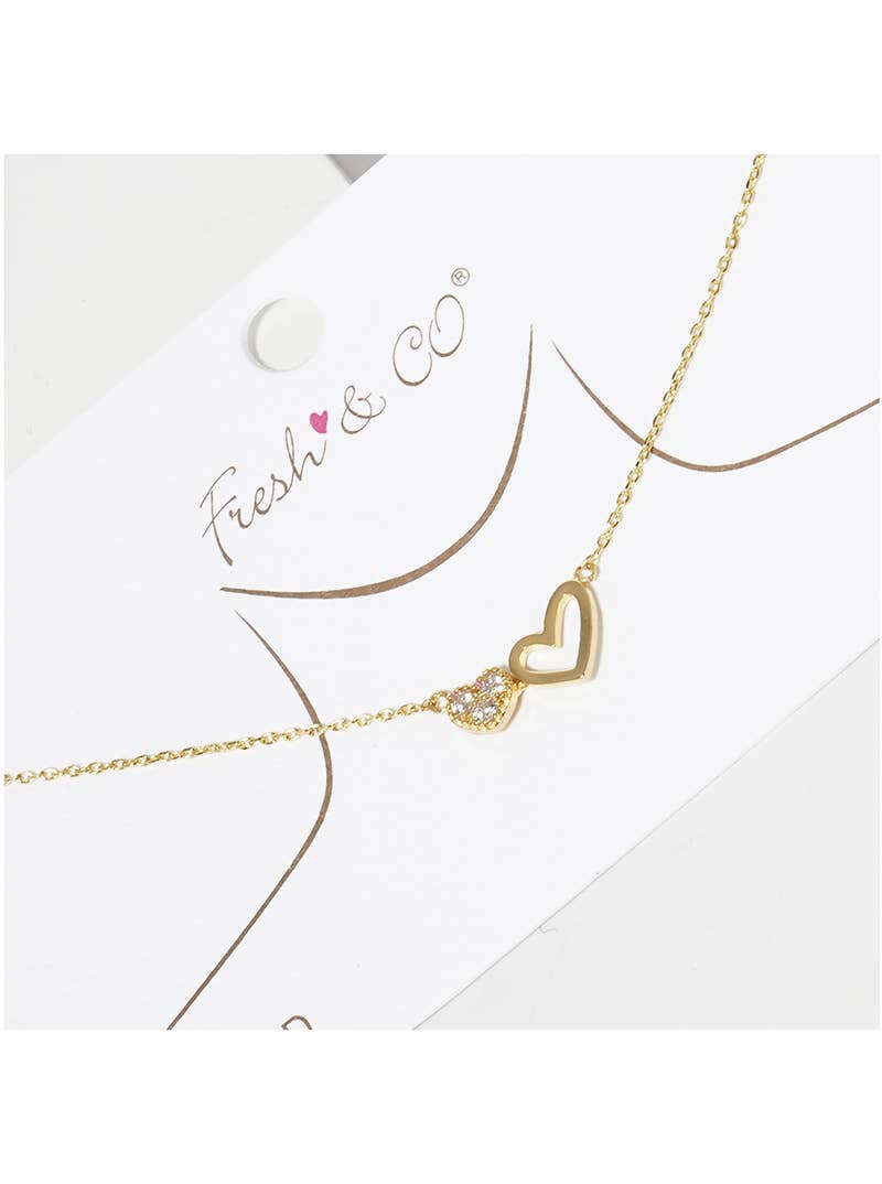 Double Open & Pavé Heart Pendant Necklace