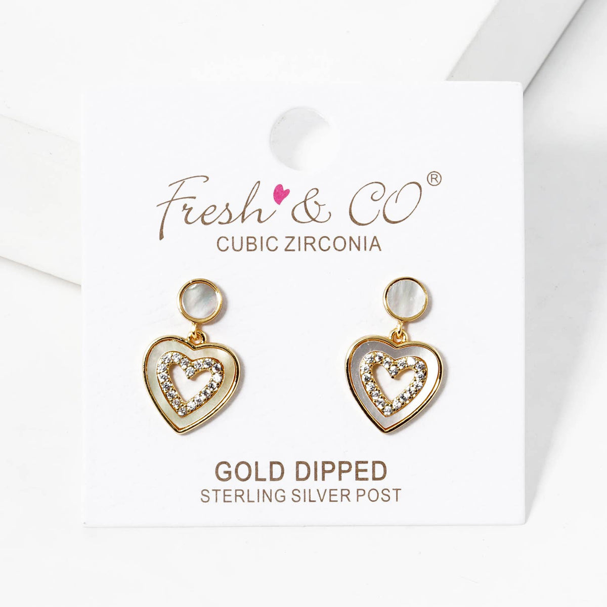 Heart Pave Cubic Zirconia Drop Earrings