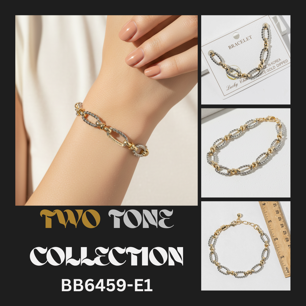 Two-Tone Mixed Metal Textured Link Bracelet