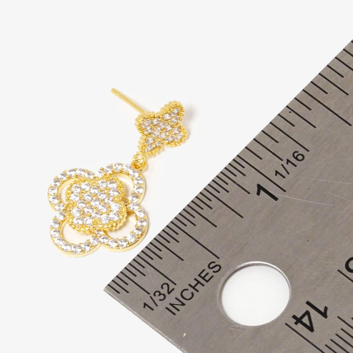 Dainty Cubic Zirconia Double Clover Drop Earrings