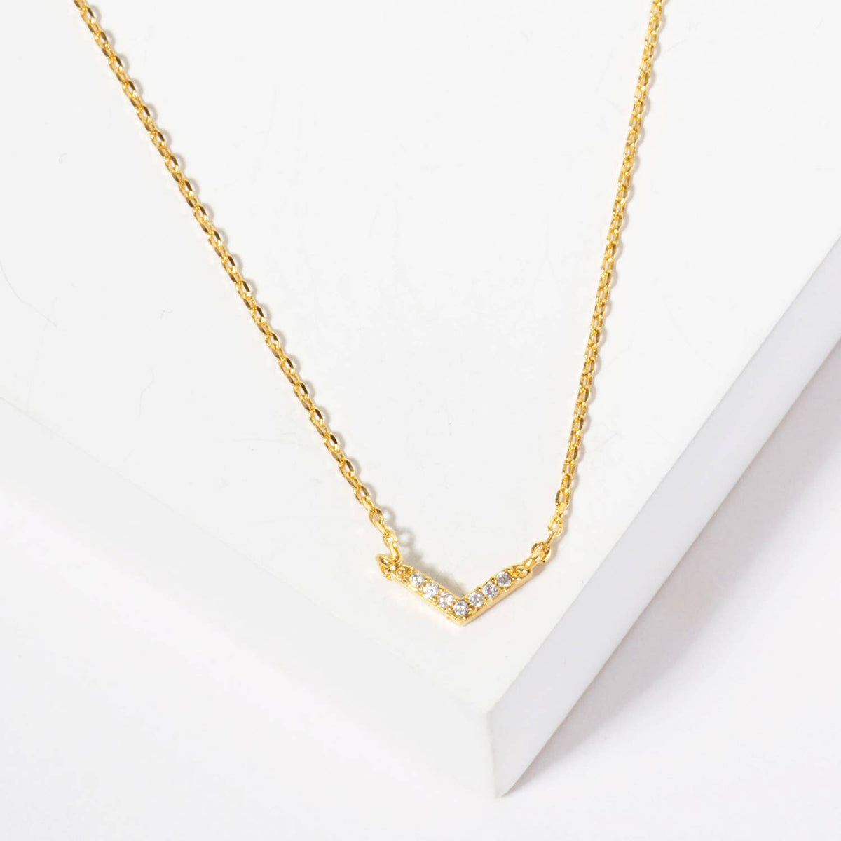 Minimalist Pavé CZ Chevron V-Necklace