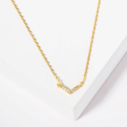 Minimalist Pavé CZ Chevron V-Necklace