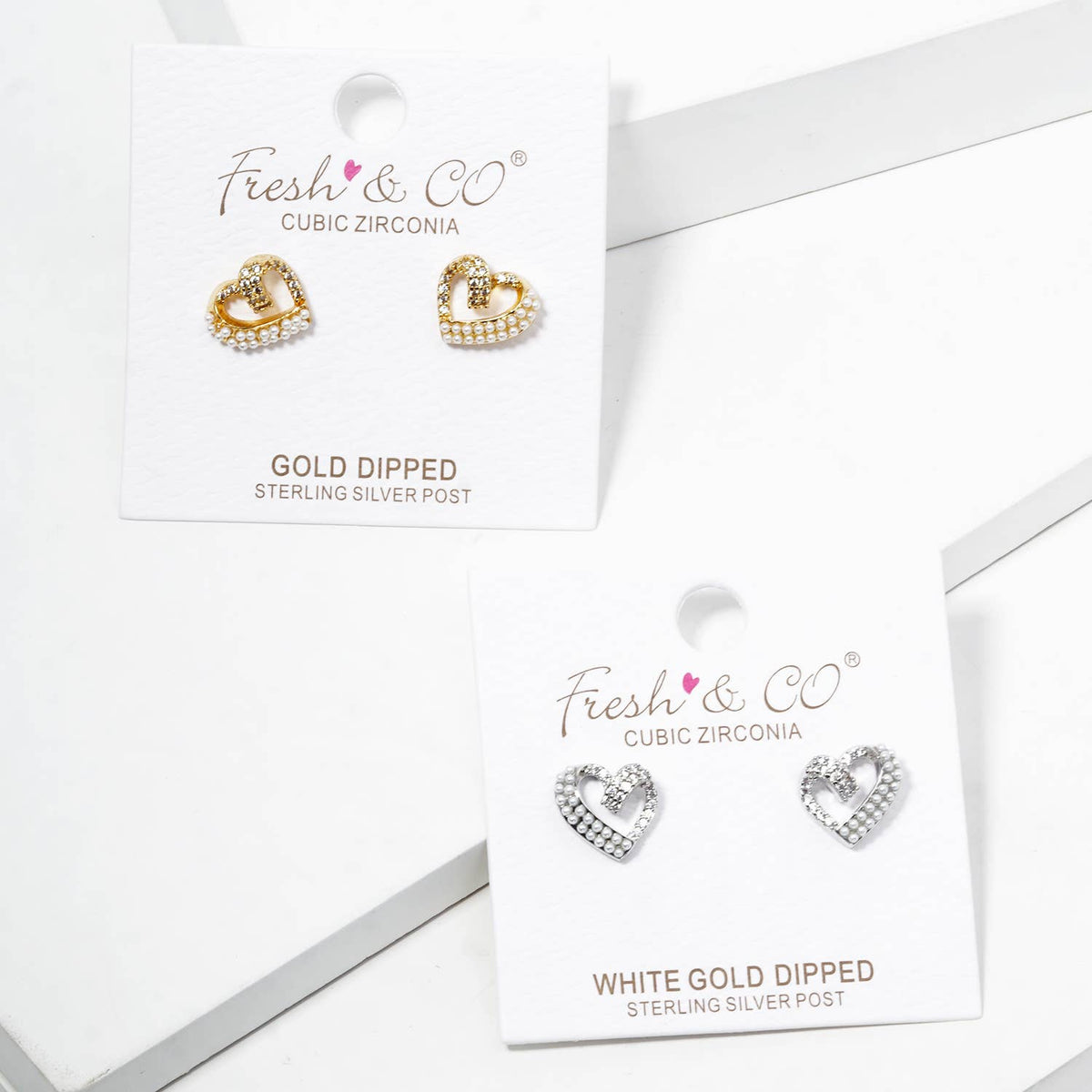 Dazzling Pave Heart & Pearl Accent Stud Earrings
