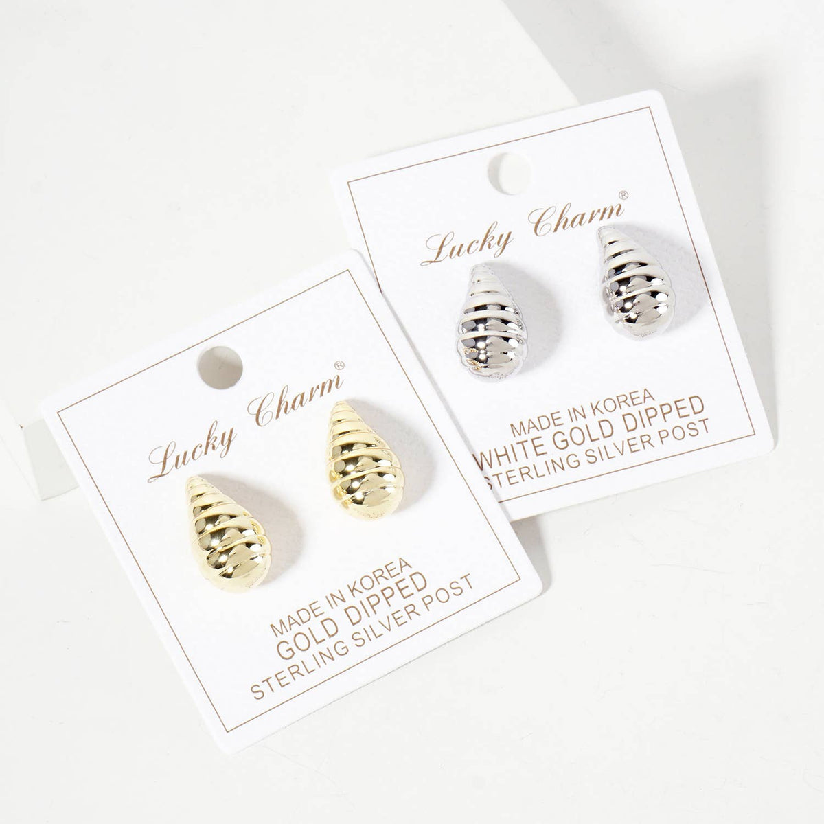 Polished Brass Textured 20mm Puffy Teardrop Stud Earrings