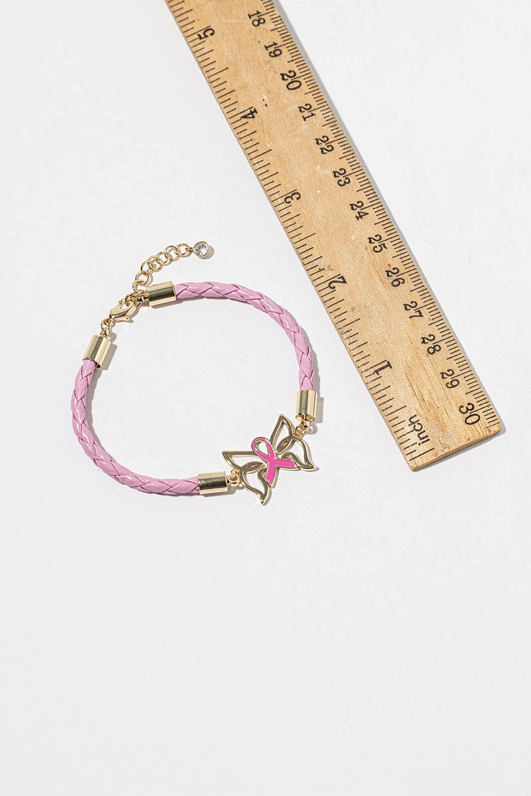 Pink Ribbon Butterfly Bracelet – Gold-Dipped Braided Charm