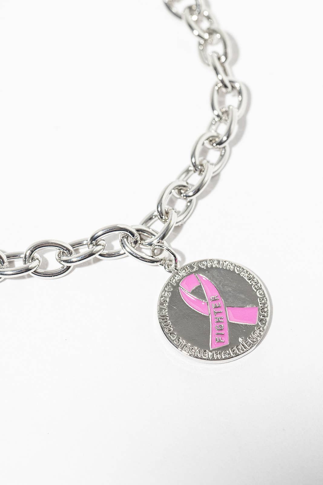 Pink Ribbon "Fighter" Breast Cancer Awareness Magnetic Clasp