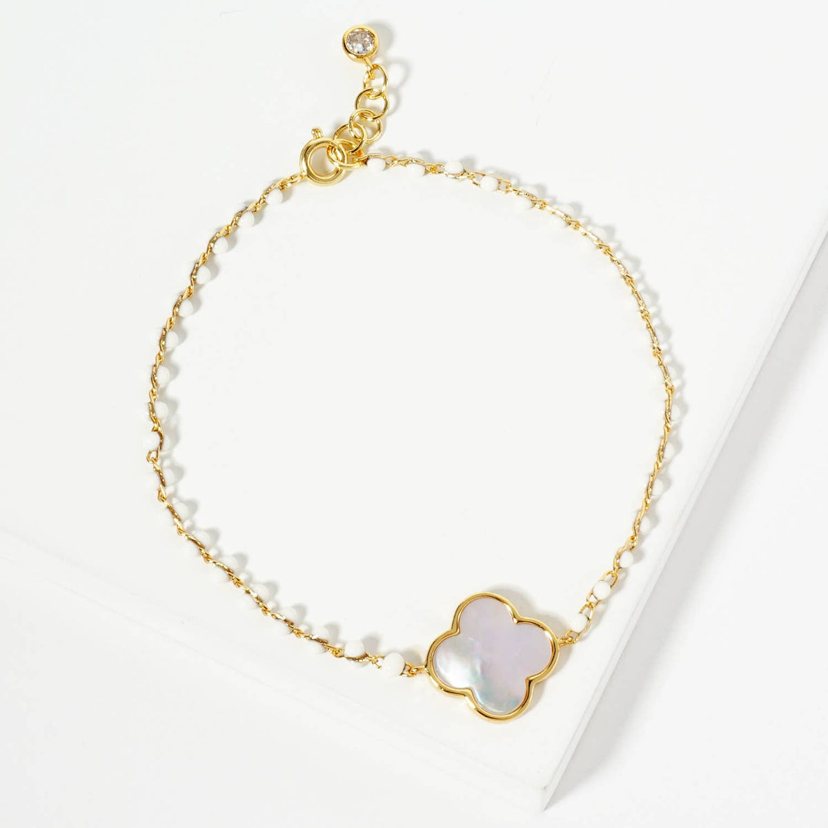 Four-Leaf Clover Mother of Pearl & Beaded Rosary Bracelet