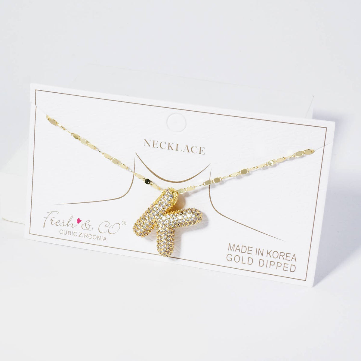 18K Gold Dipped Pave Set CZ Bubble Initial Pendant Necklace