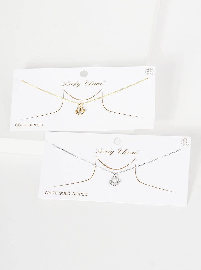 Gold White Shelled Anchor Necklace