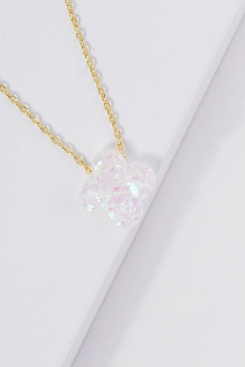 Gold Plated Opal Four Leaf Clover Necklace