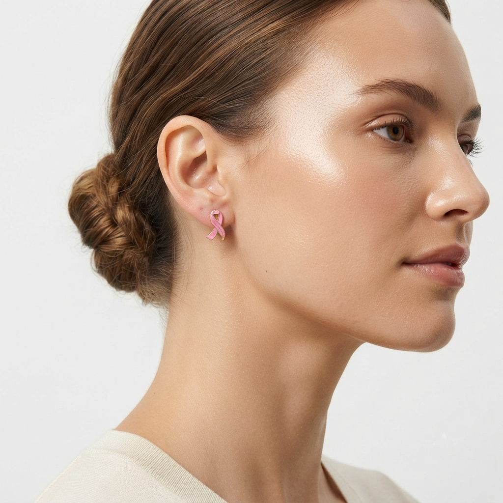 Pink Ribbon Breast Cancer Awareness Stud Earrings