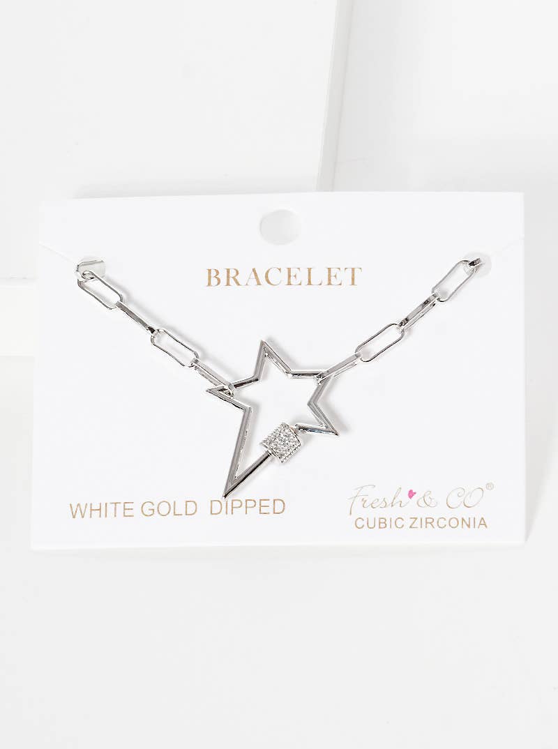 Minimalist Pavé Star Carabiner Charm Bracelet