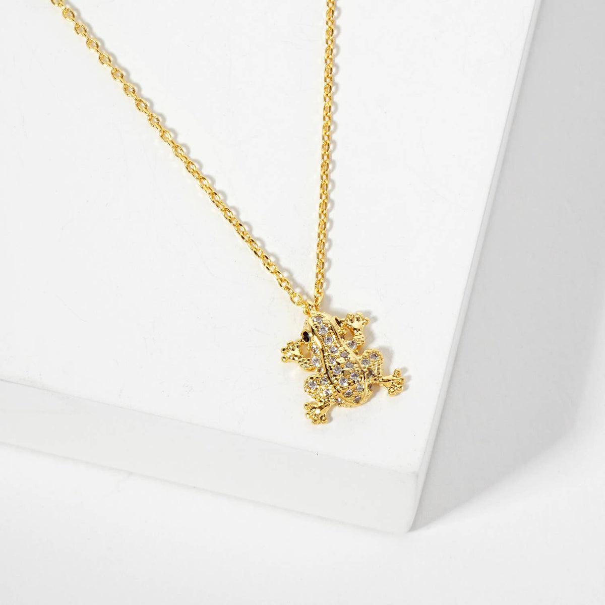 Dainty Pave CZ Frog Pendant Necklace