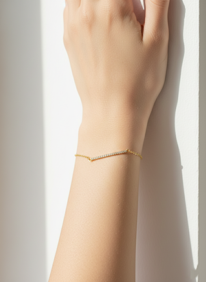 Dainty Cubic Zirconia Bar Chain Bracelet