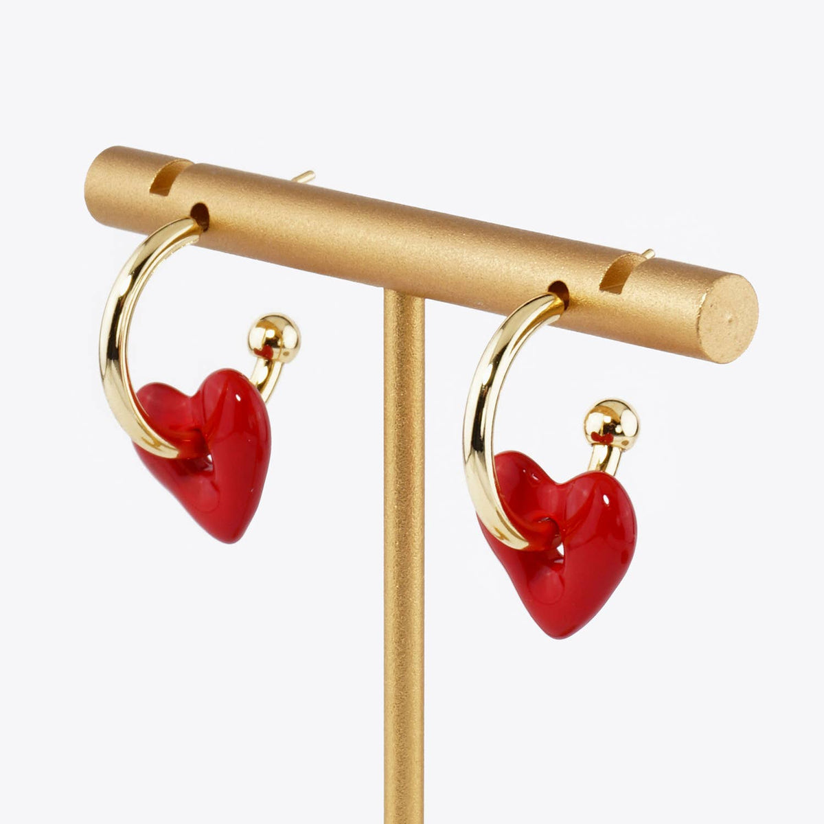18K GOLD DIPPED COLOR COATED HEART DROP 15MM HOOP EARRINGS