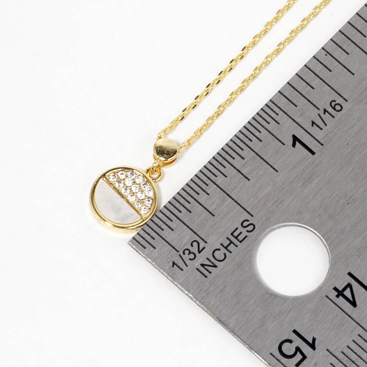 Half-Pave Half-Mother of Pearl Circular Pendant Necklace