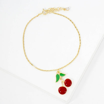 Enamel Cherry Charm Bracelet