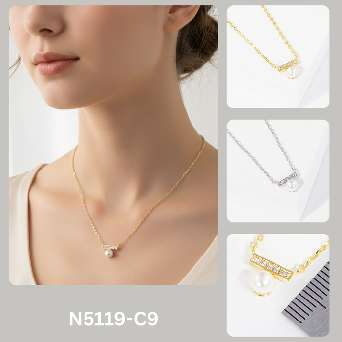 Elegant Minimalist Pearl and Crystal Bar Pendant Necklace