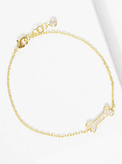 Pave Dog Bone Charm Bracelet