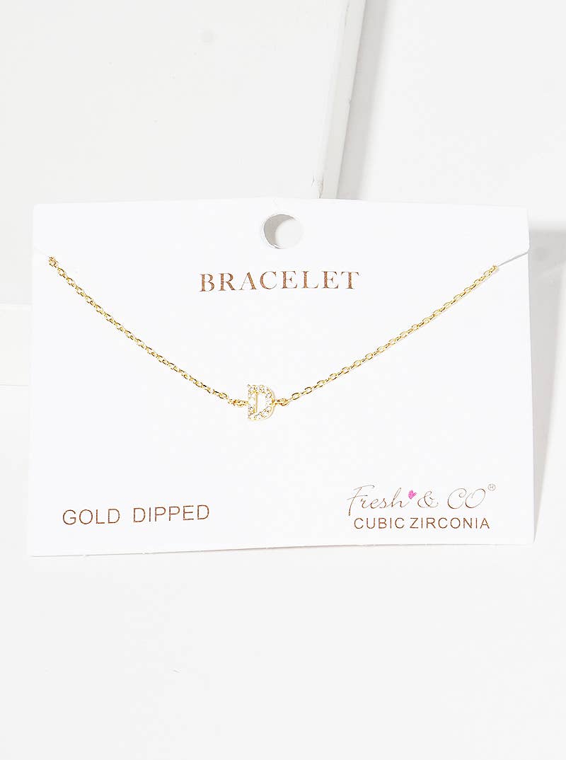 Dainty Pavé Cubic Zirconia Initial Letter Chain Bracelet