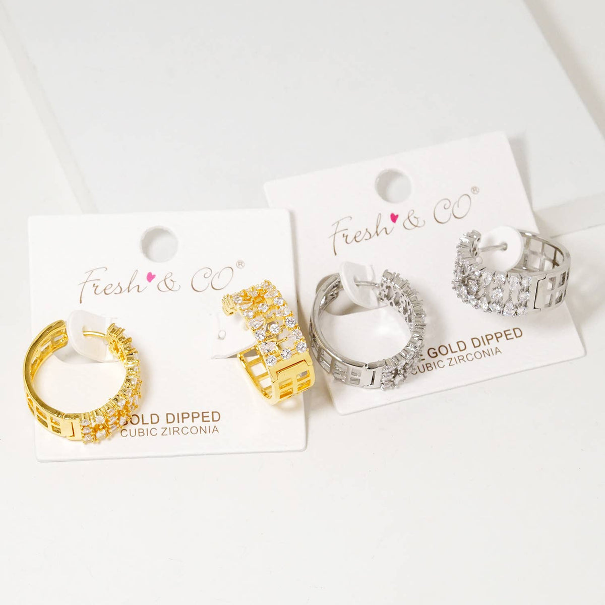 Geometric Pave Cubic Zirconia Huggie Hoop Earrings