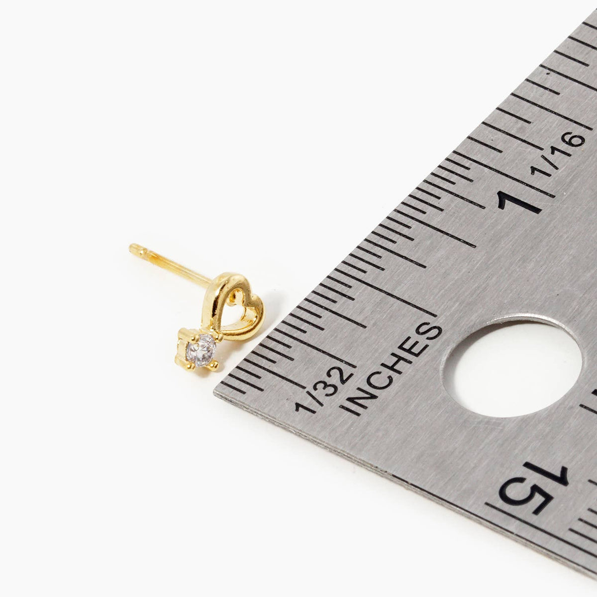 18KGold Dipped CZ Stone Drop Heart Stud Earrings