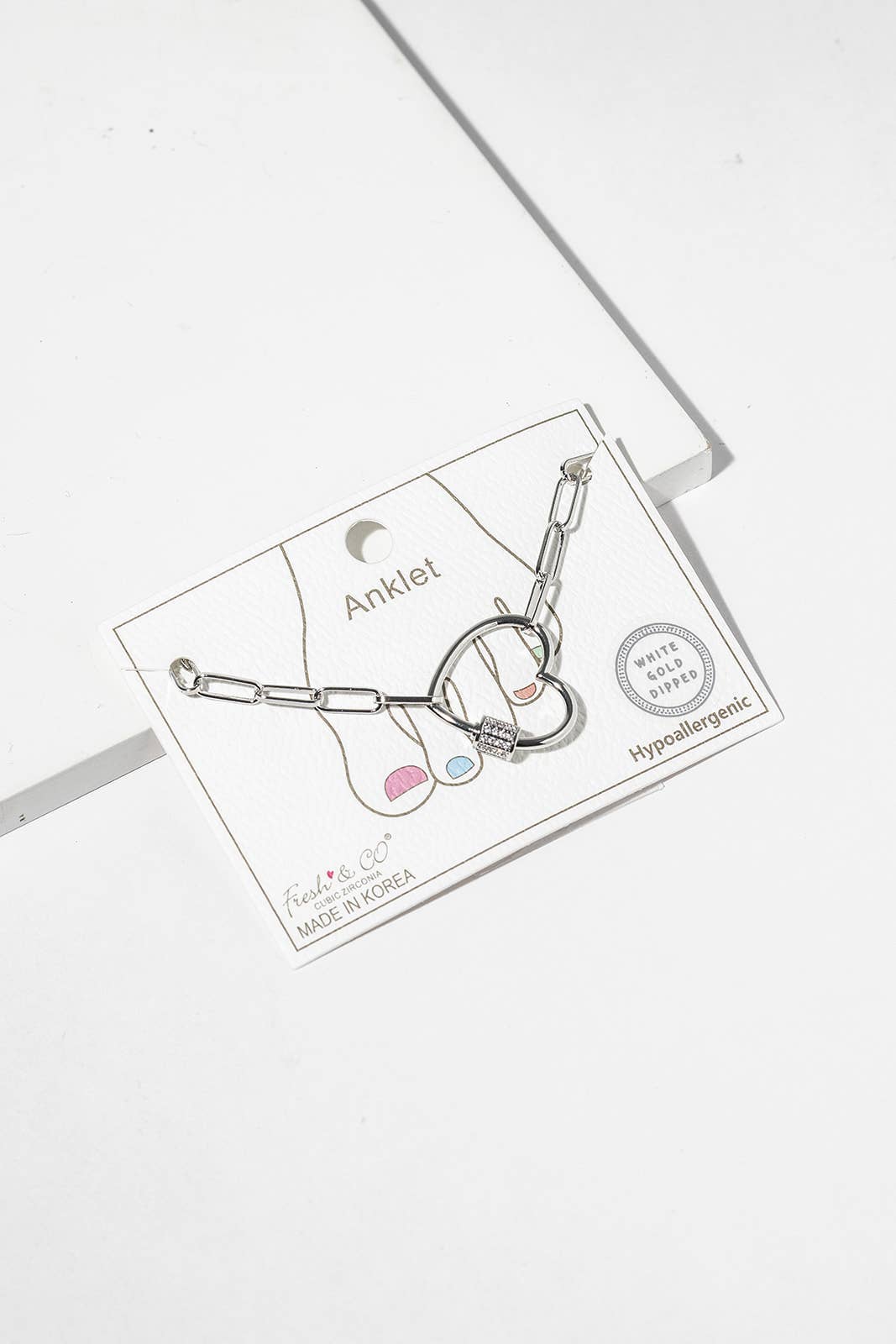 Gold & Silver Dipped Heart Charm Anklet with CZ Accents