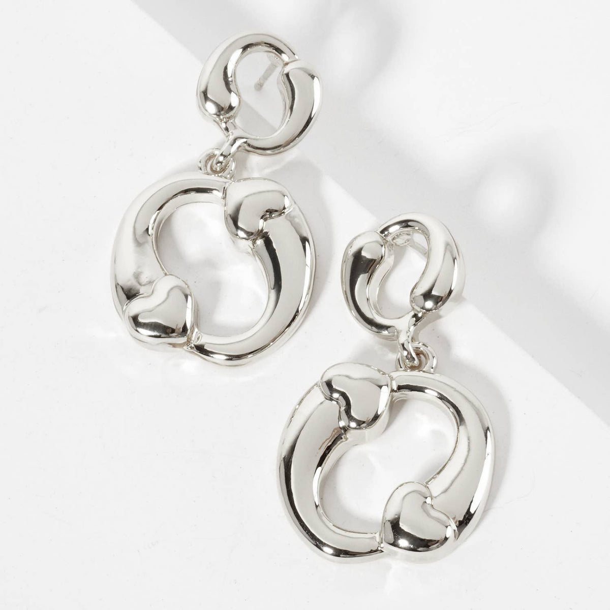 Polished Brass Heart Accent Circle Drop Earrings