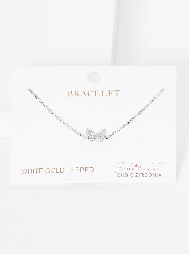 Pave Butterfly Charm Chain Bracelet