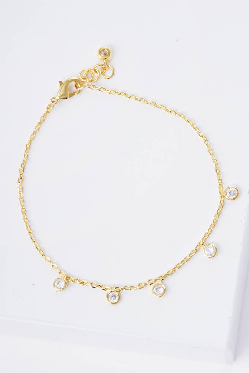 Bezel Cubic Zirconia Station Dangle Bracelet