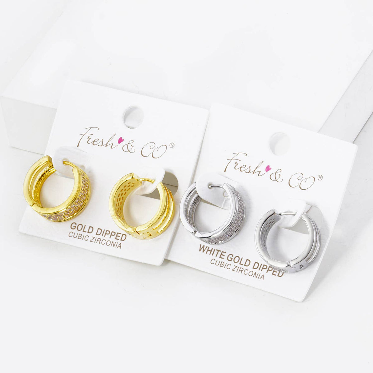 3 LINE MICRO PAVE SET CUBIC ZIRCONIA 17MM HOOP EARRINGS