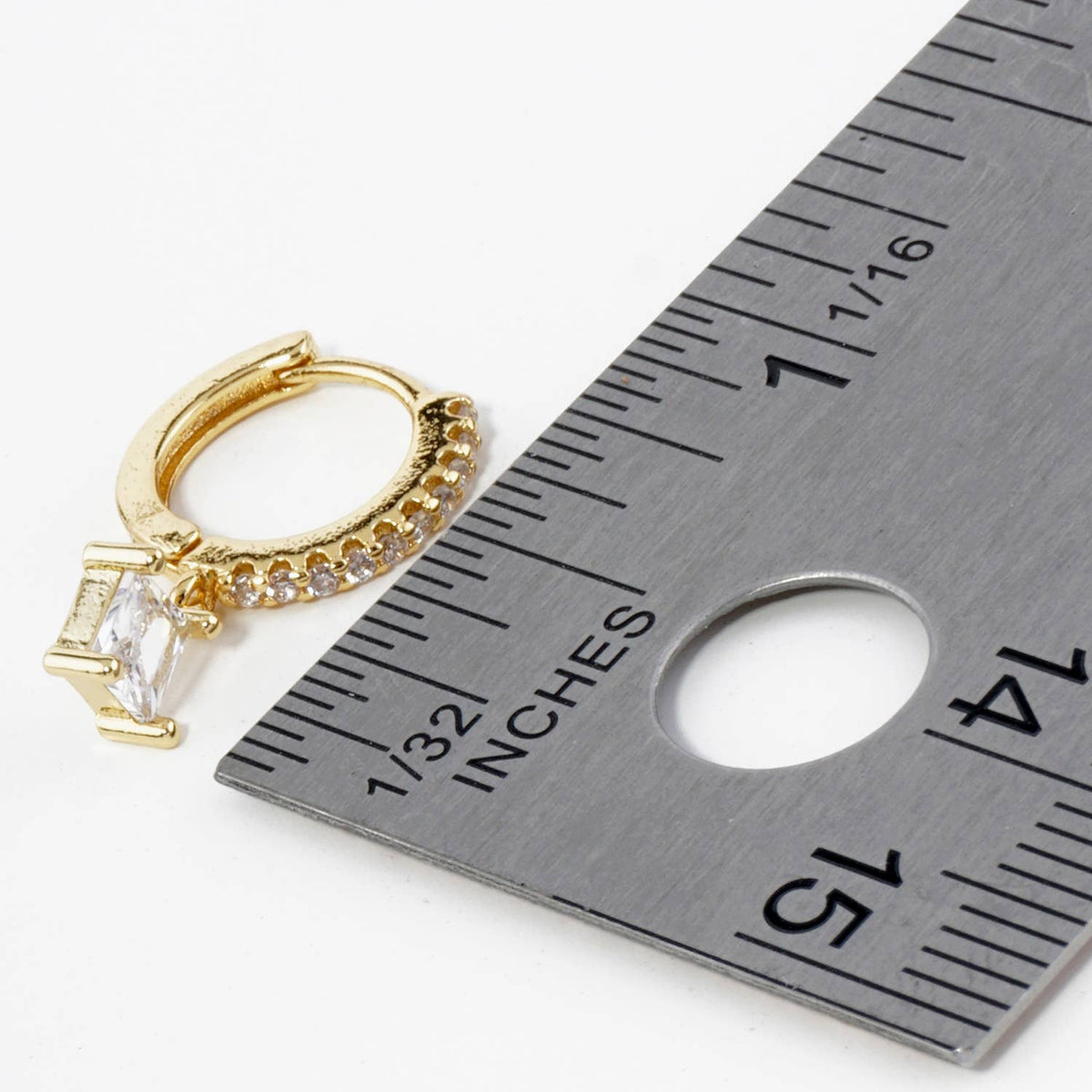 4-Prong Square Cubic Zirconia Drop 10mm Huggie Hoop Earrings