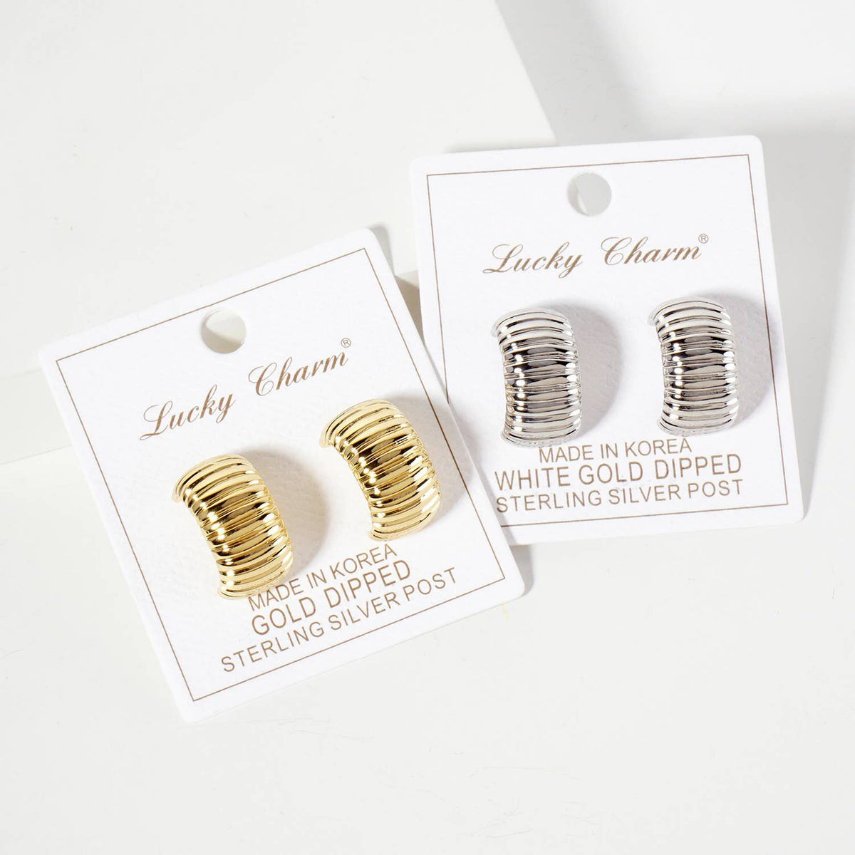 Polished Brass 20mm Ribbed Half Hoop Earrings