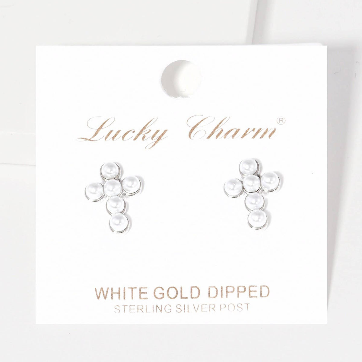 Gold Freshwater Pearl Cross Stud Earrings