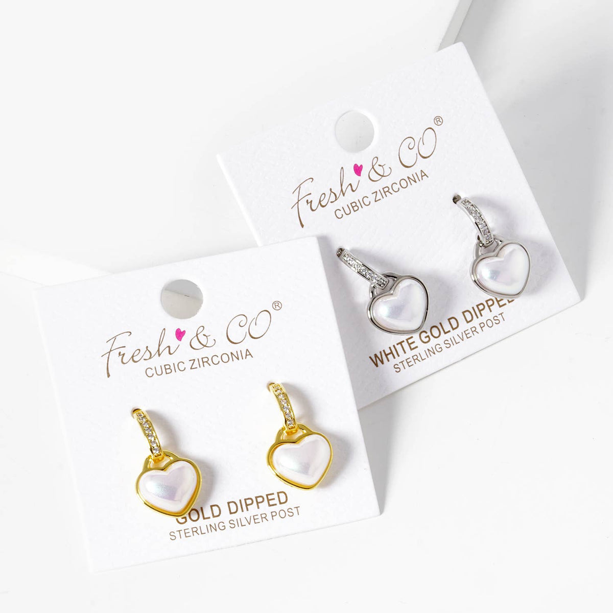 Dainty Pave Cubic Zirconia Heart Pearl Charm Huggie Hoop