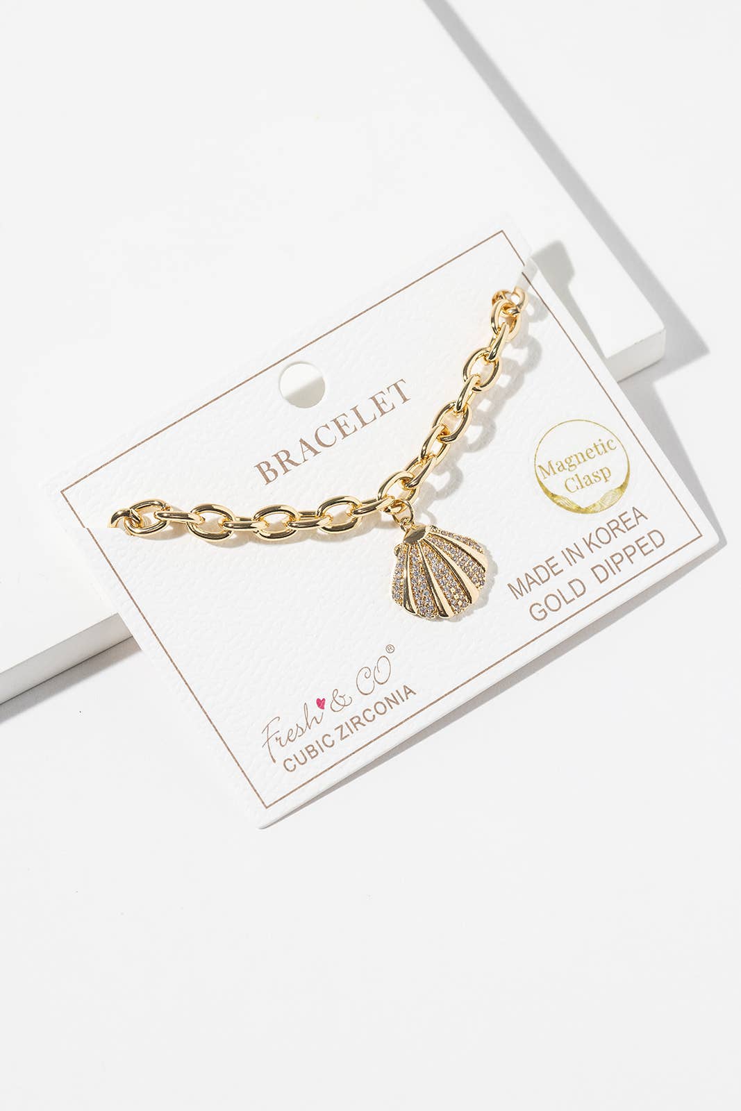 Cubic Zirconia Seashell Magnetic Clasp Link Chain Bracelet