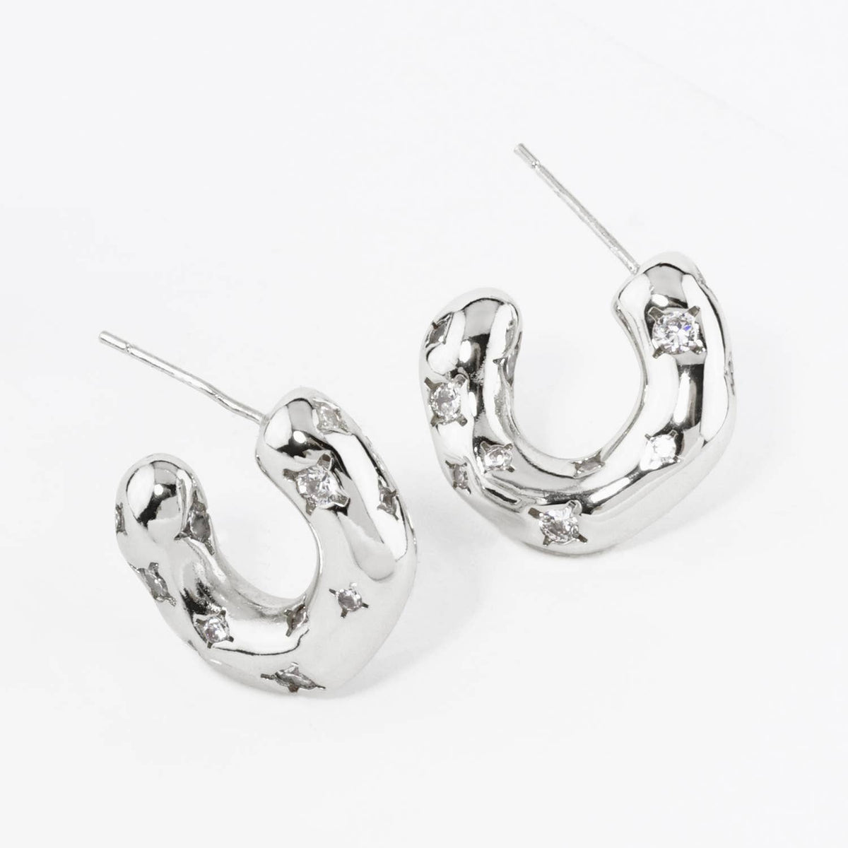 18K GOLD DIPPED CUBIC ZIRCONIA EMBEDDED 15MM ORGANIC HOOP