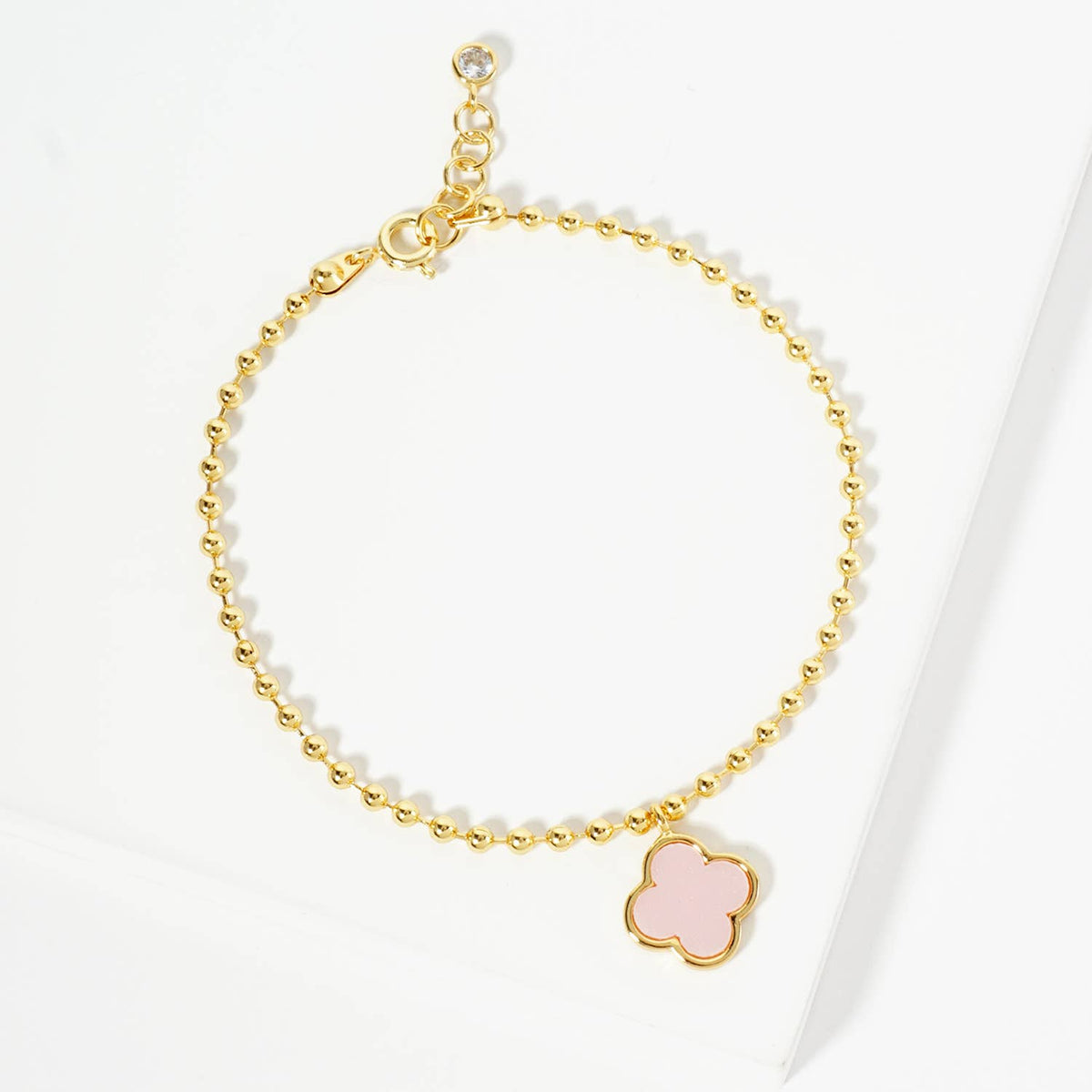 Minimalist Beaded Clover Charm Bracelet