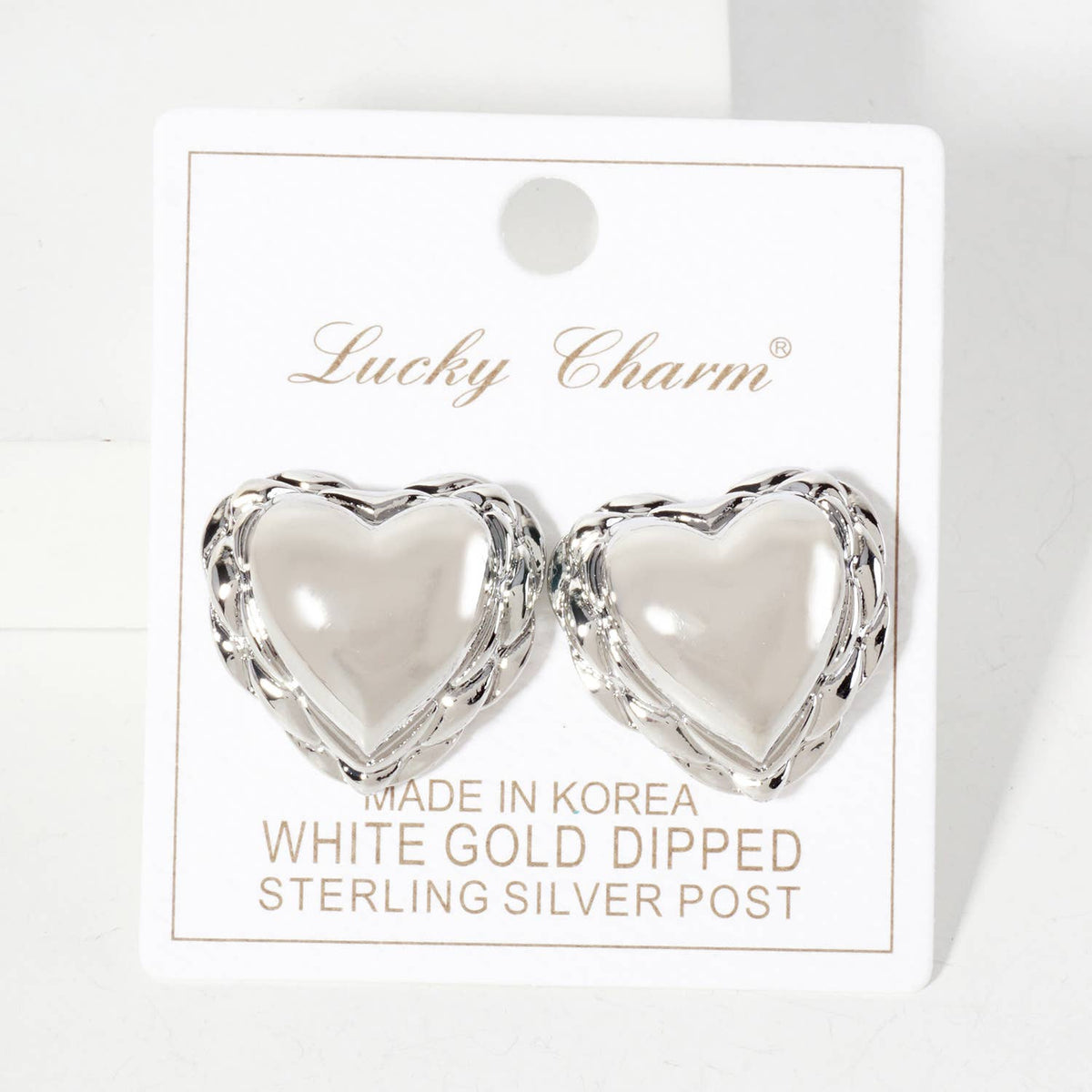 Polished Brass Textured Puffy Heart Stud Earrings