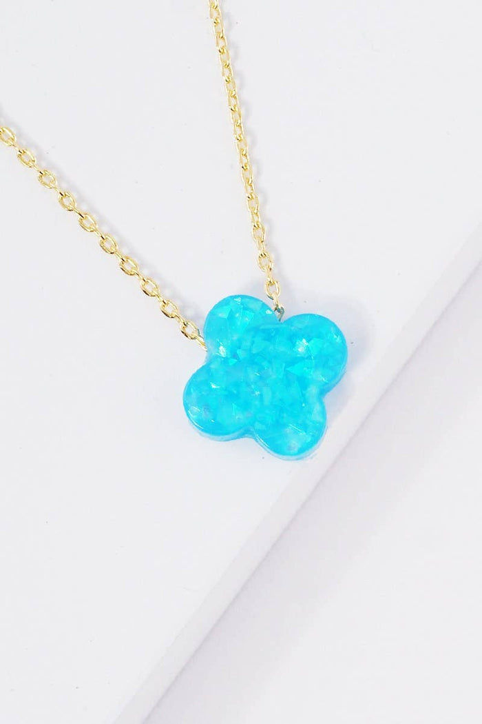 Gold Plated Opal Four Leaf Clover Necklace