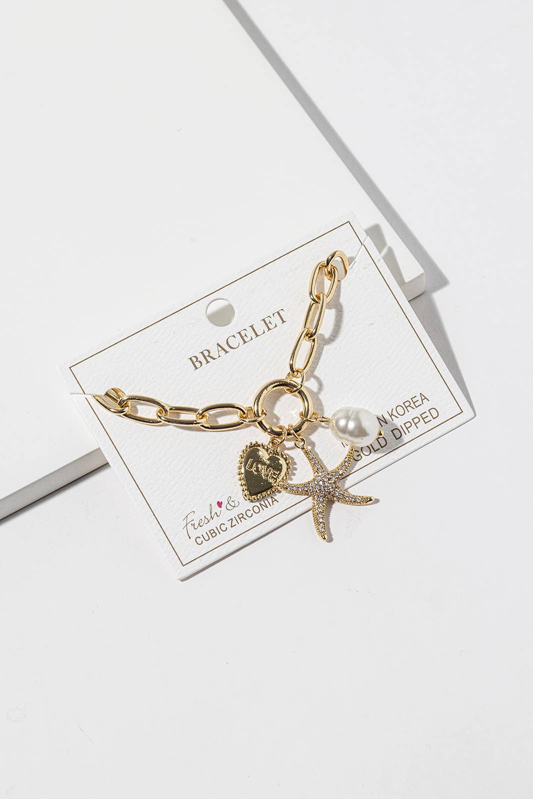 Starfish, Pearl, & "Love" Heart Charm Bracelet