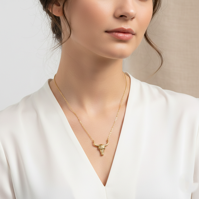 Minimalist Bull Skull Pendant Necklace