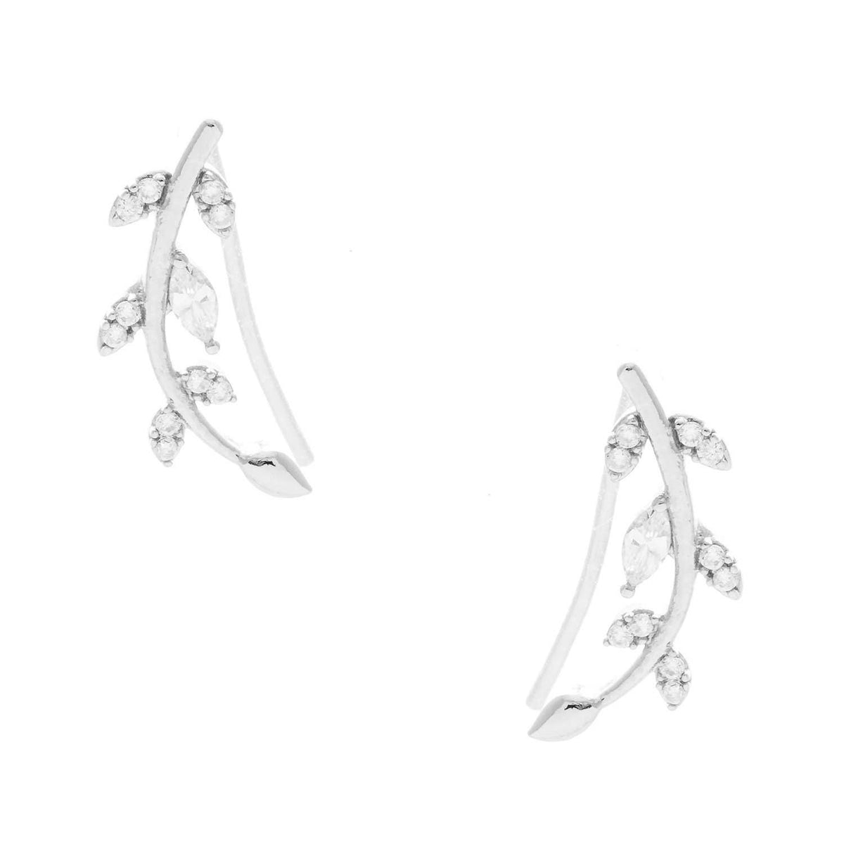 Gold Cubic Marquise Leaf Crawler Earrings
