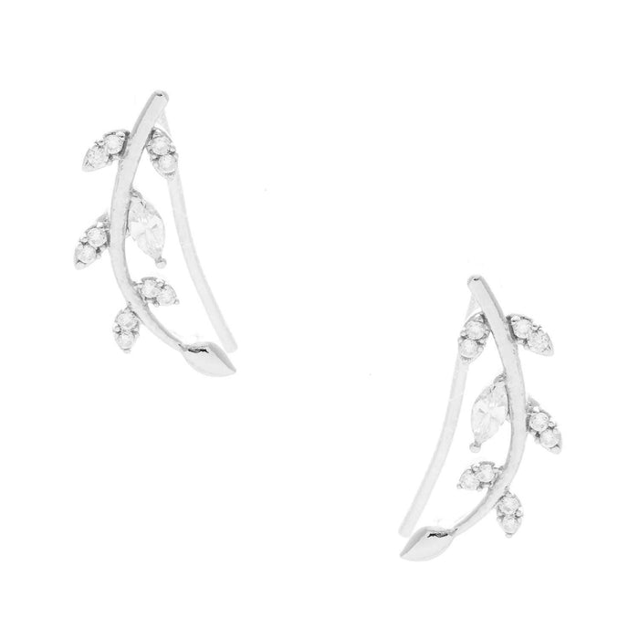 Gold Cubic Marquise Leaf Crawler Earrings