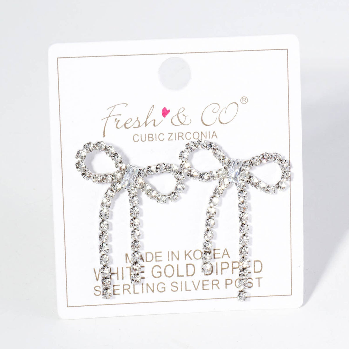 RIBBON BOW DROP POST EARRINGS / 18K GOLD DIPPED / CUBIC