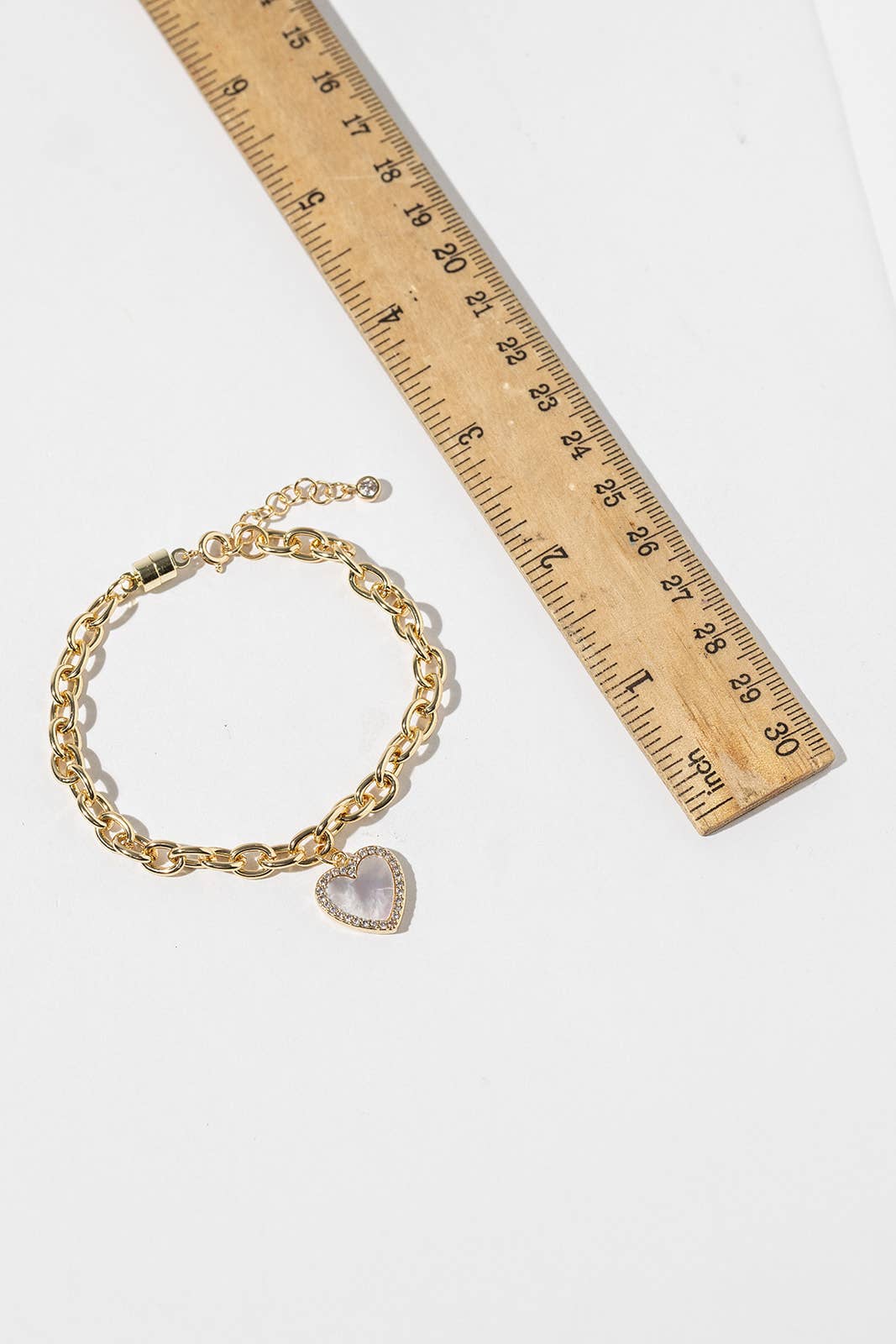 Magnetic Clasp Chunky Link Heart Charm Bracelet