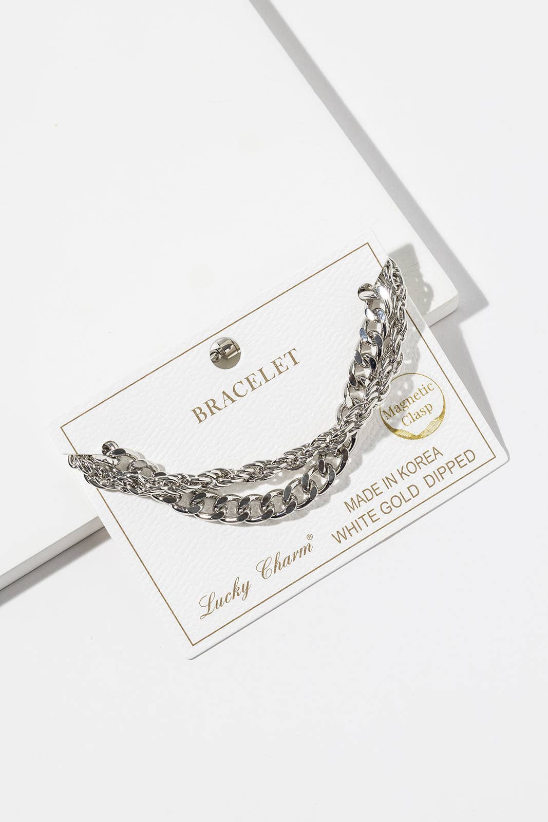 Layered Curb & Rope Chain Bracelet with Magnetic Clasp