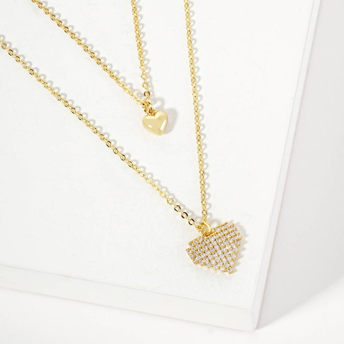 Double Heart Pendant 18K-Gold-Dipped Layered Necklace